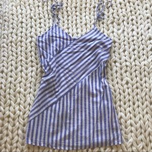 Blue and white striped mini dress